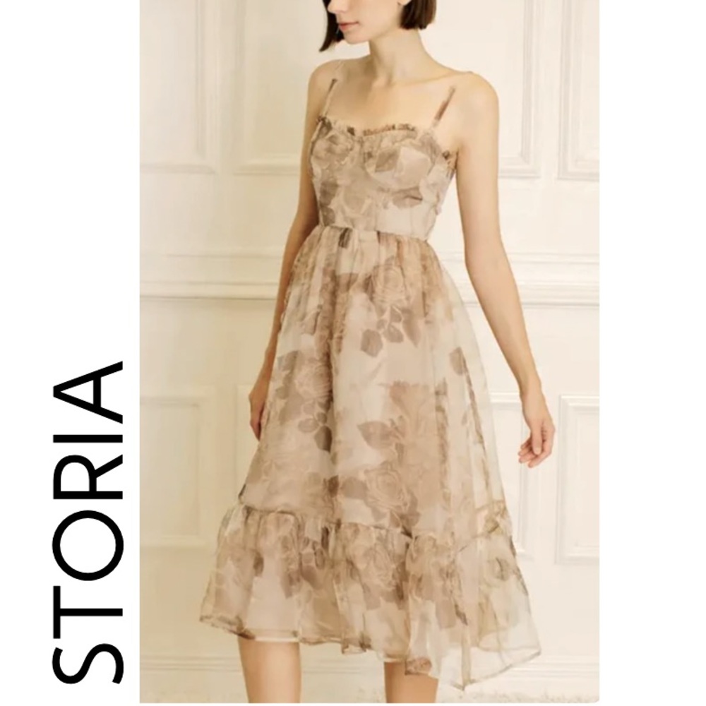 Storia sheer rose print midi dress size M - NWT
